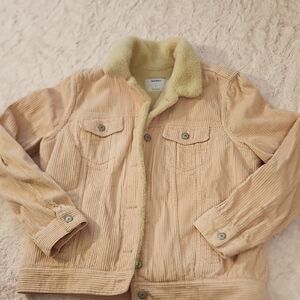 Old Navy Cream Corduroy Jacket with Sherpa Collar
